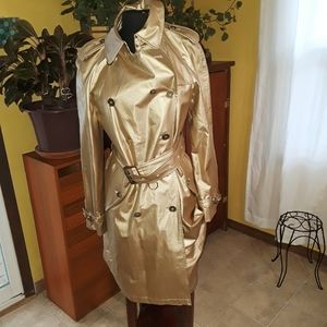 Burberry Gold Metallic Double Breasted Trench Coat Size 10
